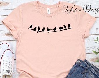 Bird Shirt, Bird on Wire, Cute Birds Shirt, Womens Bird Shirt, Bird Lover Gift, Bird Birthday Gift, Mothers Day Gift Idea, Bird Tshirt