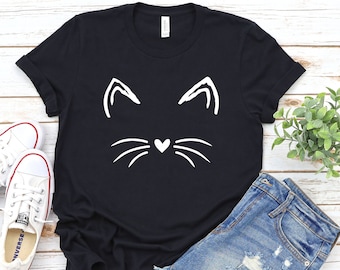 T-shirt chat, T-shirt Kitty Kitten, J’aime les chats, Drôle de cadeau, T-shirt amoureux des animaux, Visage de moustaches, Amoureux des chats, Chemise de chat mignon, femmes, tee de fille