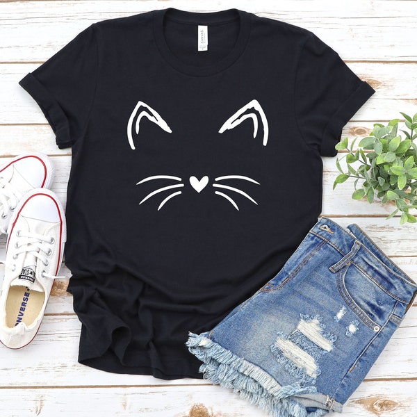 Cat Shirt,  Kitty Kitten T Shirt, I Love Cats, Funny Present, Animal Lover T-shirt, Whiskers Face,Cat Lover, Cute  cat Shirt, women,girl tee