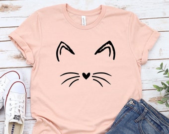 Cat Shirt Kitty Kitten T Shirt | I Love Cats | Funny Present | Animal Lover T-shirt | Whiskers Face | Cat Lover Cute Shirt I women, girl,cat