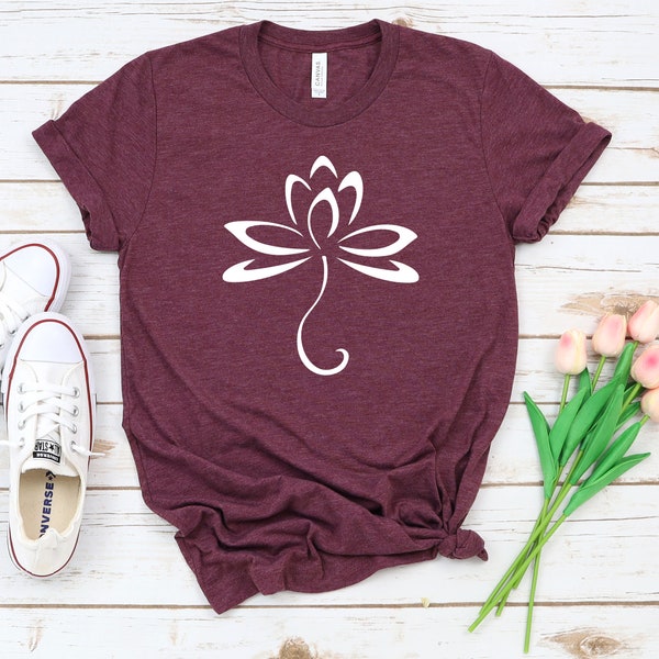 Flower T-shirt, Lotus Flower Shirt, Minimalist Pattern, Minimalist Tee, Gift for Mom, Flower T-shirt, Flower Silhouette Tee, Mandala Shirt