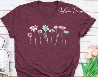 T-shirt Wildflower, Chemise Wild Flowers, Chemise Wildflowers vintage, Chemise Fleurs, Chemise Fleurs, Chemise Cadeau pour Femmes, Chemise Cadeau Meilleur Ami