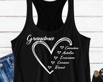 Custom Grandma Tank Top, Grandma Heart Tank Top, Grandma shirt, Grandkids Name Shirt,Gift For Grandma t-shirt, Nana Tank Top,Custom tank top
