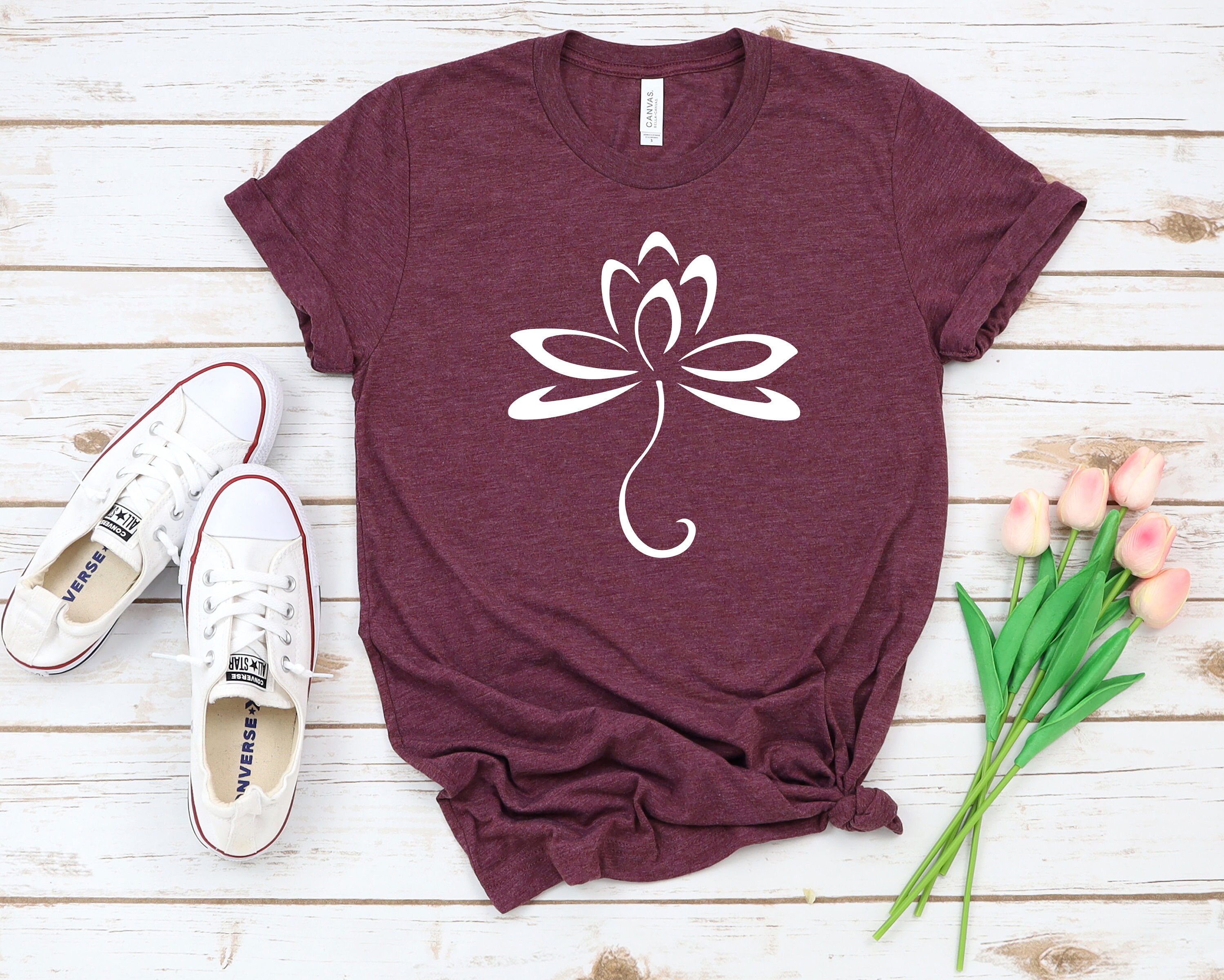 Flower T-shirt, Lotus Flower Shirt, Minimalist Pattern