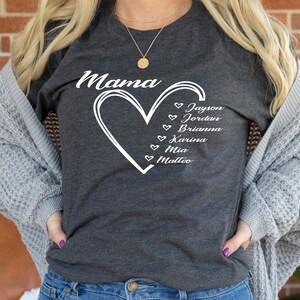 Custom Grandkids Mama Shirt,  mama kids name shirt, Mama Heart Shirt, mama shirt, Gift For Grandma t-shirt, Nana shirt, Mama gift shirt