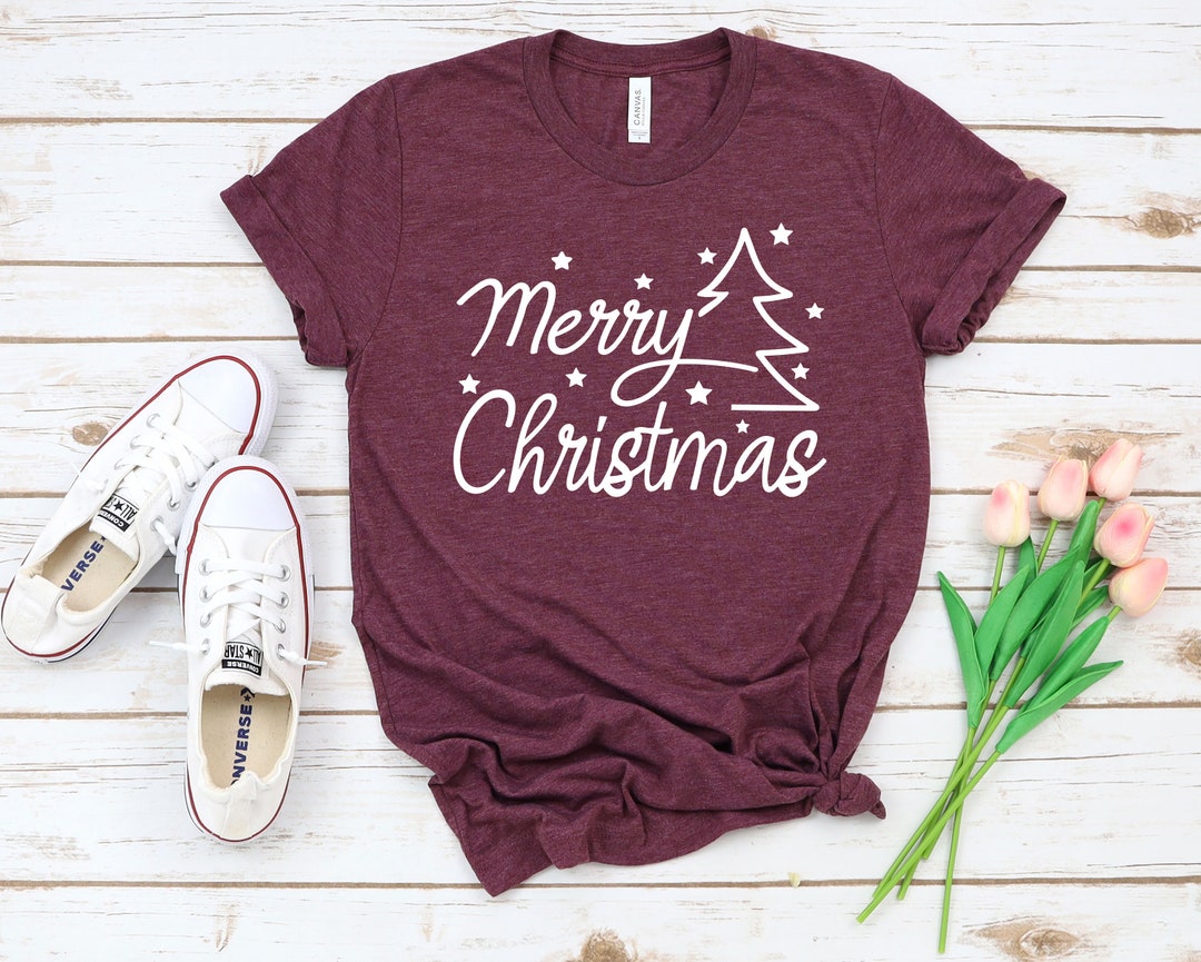 Women's Merry Christmas T-Shirt - Cute Light-Up Graphic Tee, Short Sleeve (Rayon)