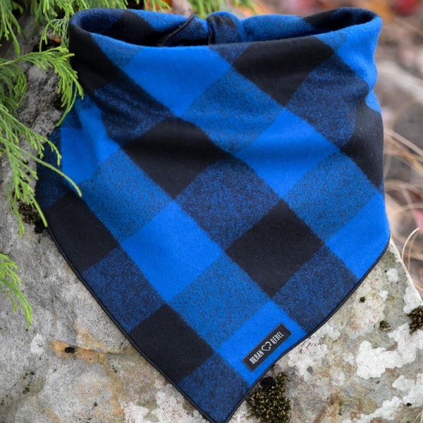 Blue & black Buffalo check, flannel dog bandana, pet accessories, hair bow, pet bandana