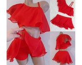 Pole dance set Crop top one shoulder Shorts with sheer skirt Twerk wear Dancewear bottoms Stripper outfit Exotic dancewear Sexy Rave suits