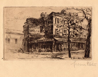 GEORGES GREMILLET (1893-1971) Original Etching “Parisian Cafe”