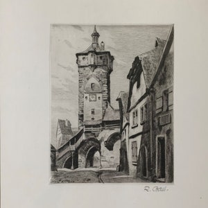 Antique German Drypoint Engraving signed “R. Bach”