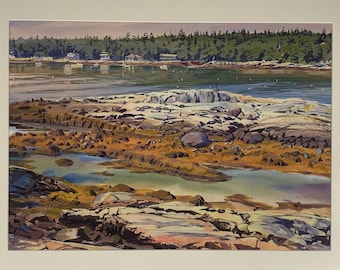 LEE BOYNTON (American, 1953-2016) Original Watercolor “Downeast Maine Shoreline”