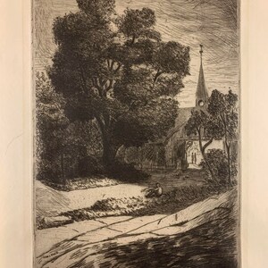 IRVING WOLFSON (1899-1981) Original Signed Etching Church Landscape
