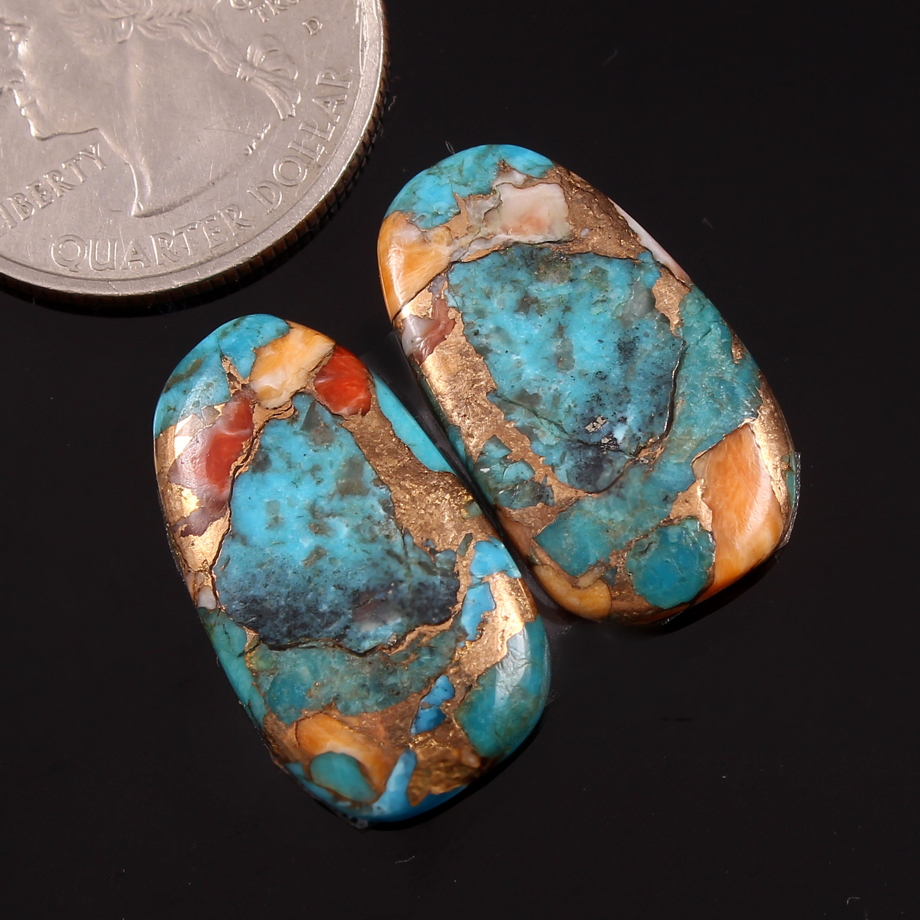 Aaa Spiny Oyster Copper Turquoise Cabochon Pair Smooth Etsy