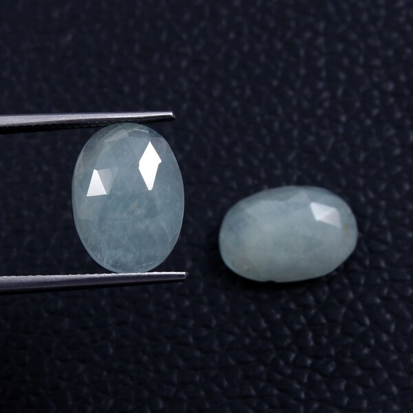 AAA Natural Loose Aquamarine Rose Cut Slice Pair Flat Back Faceted Cut , Fine Quality For Making Jewelry , Size 13x9x3.5 MM , 11 Ct