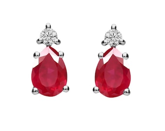 Brincos de prata esterlina 925 com rubi vermelho e zircônia cúbica