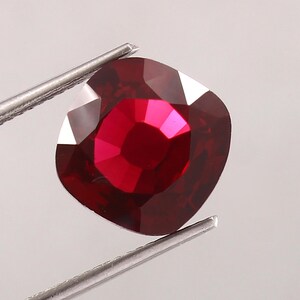 Pigeon Red Ruby Gemstone: 11x11mm Cushion Cut, July Birthstone
