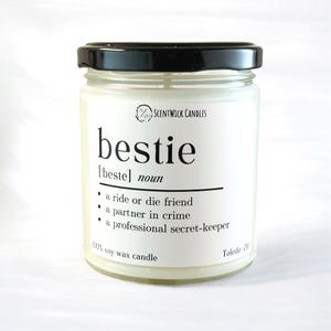 Bestie | Funny Soy Candle Gift for Best Friend | Handmade Scented Candle for Best Friends and BFFs | Unique Friendship Gift and Home Decor