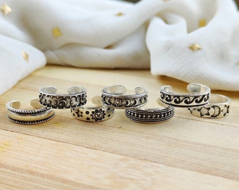 Set di anelli hippie in argento puro Gioielli Gioielli per il corpo Anelli per dita dei piedi gioielli con anello tribale verde impilabile sulla spiaggia set di anelli Midi regolabili in argento Dainty Zehen 