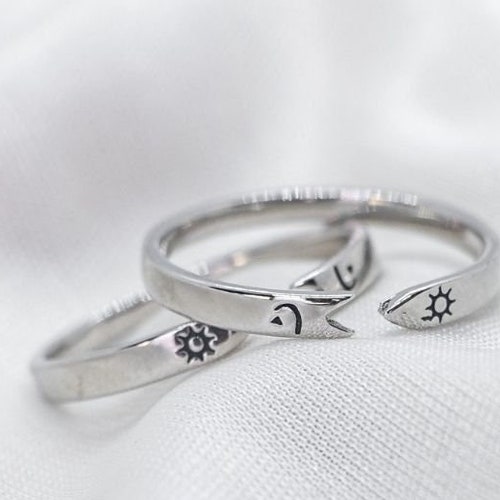 Silver Couple Moon and Sun Promise Ring Setadjustable - Etsy