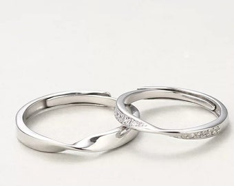 Silver Couple Promise Braid Ring Set Adjustable Sterling | Etsy UK