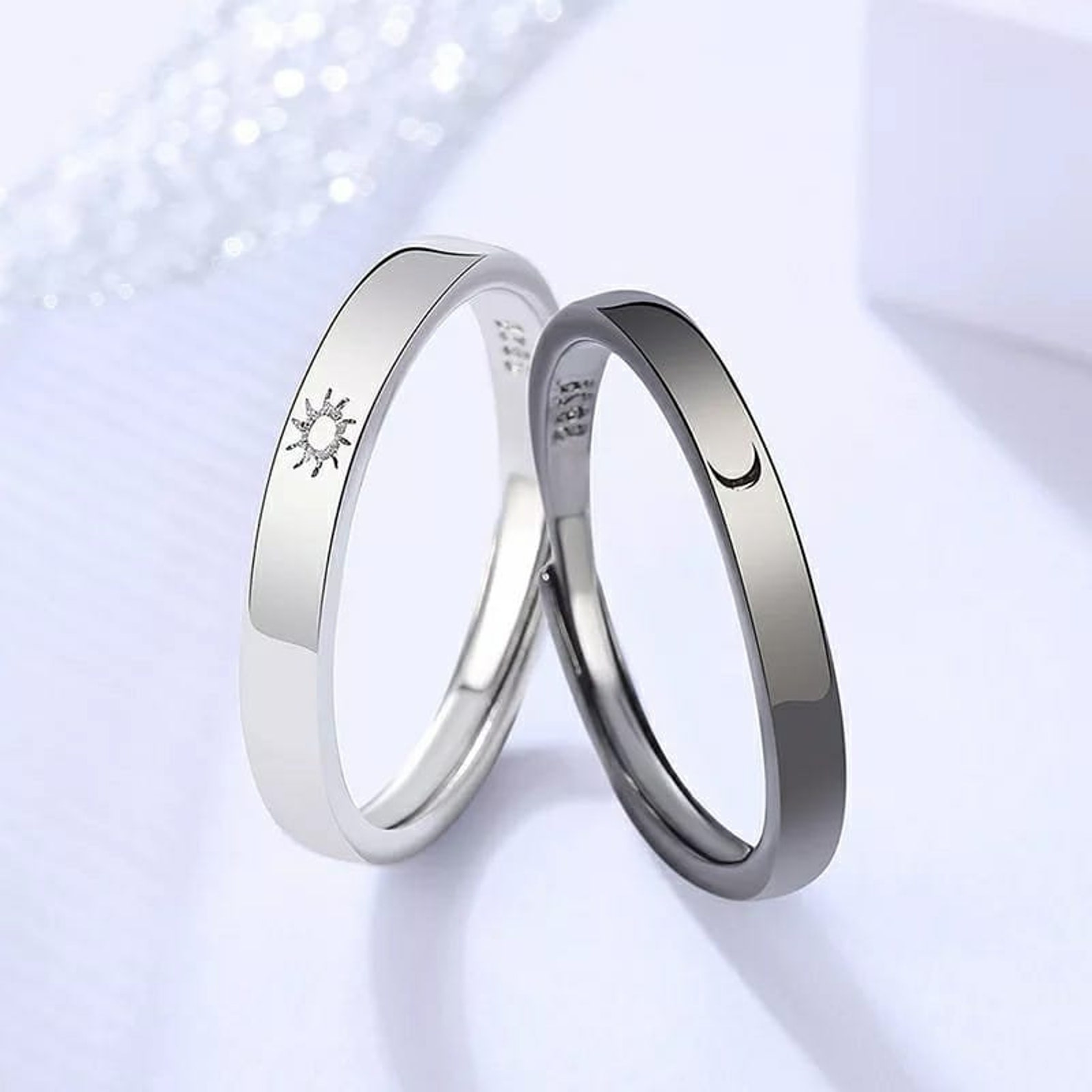 Sun And Moon Ring Set Couple Promise Ring Valentines Day Gift - UK