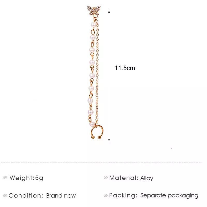 Long Butterfly Ear Cuffs Chain Dangle Chain Tassel Pearl Ear - Etsy UK