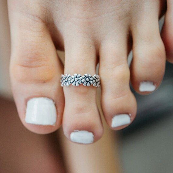 925 Silver Hippie Sun Floral Stacking Beach Toe Ring Set Etsy