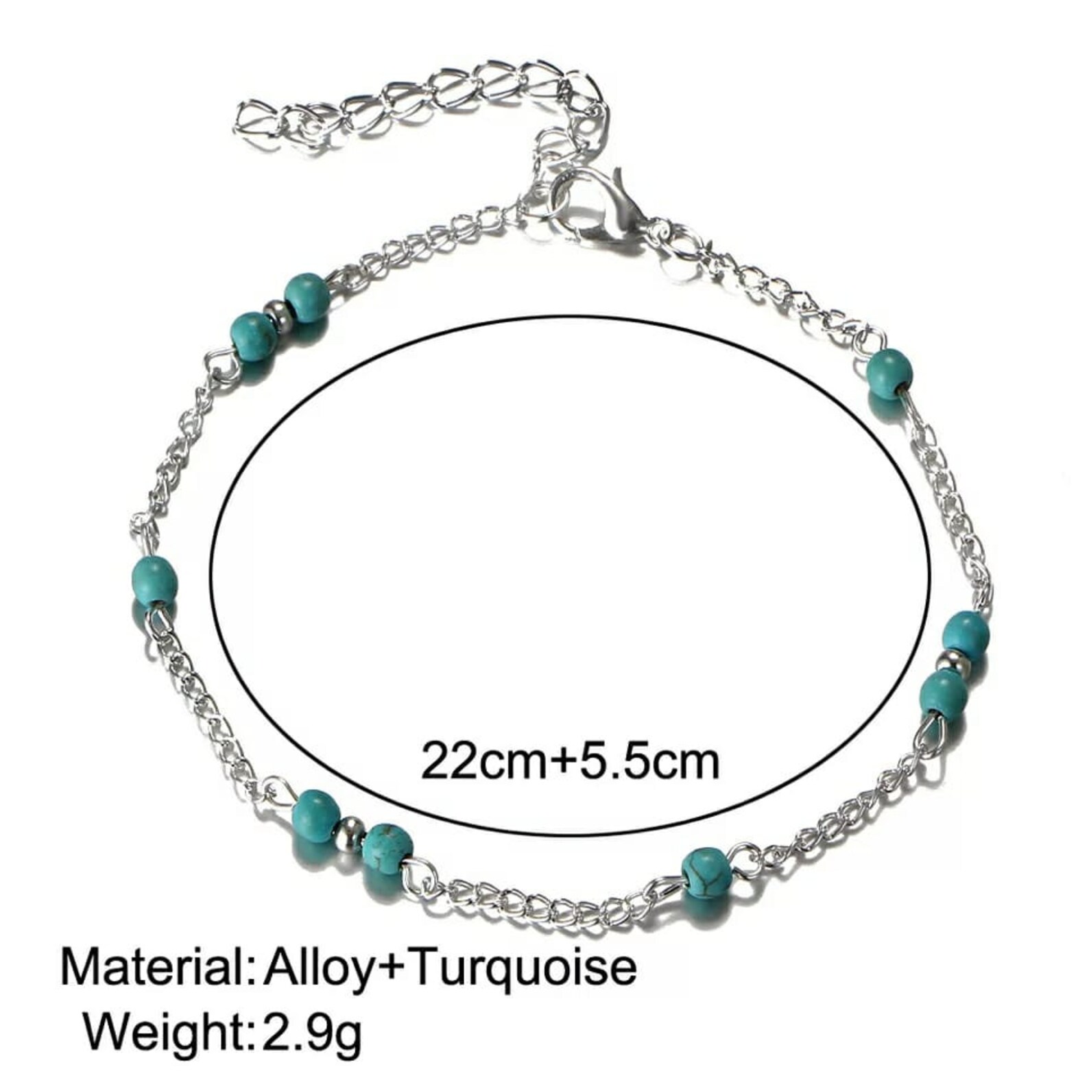 Silver and Turquoise Beaded Anklet Silver Beads Anklet Etsy