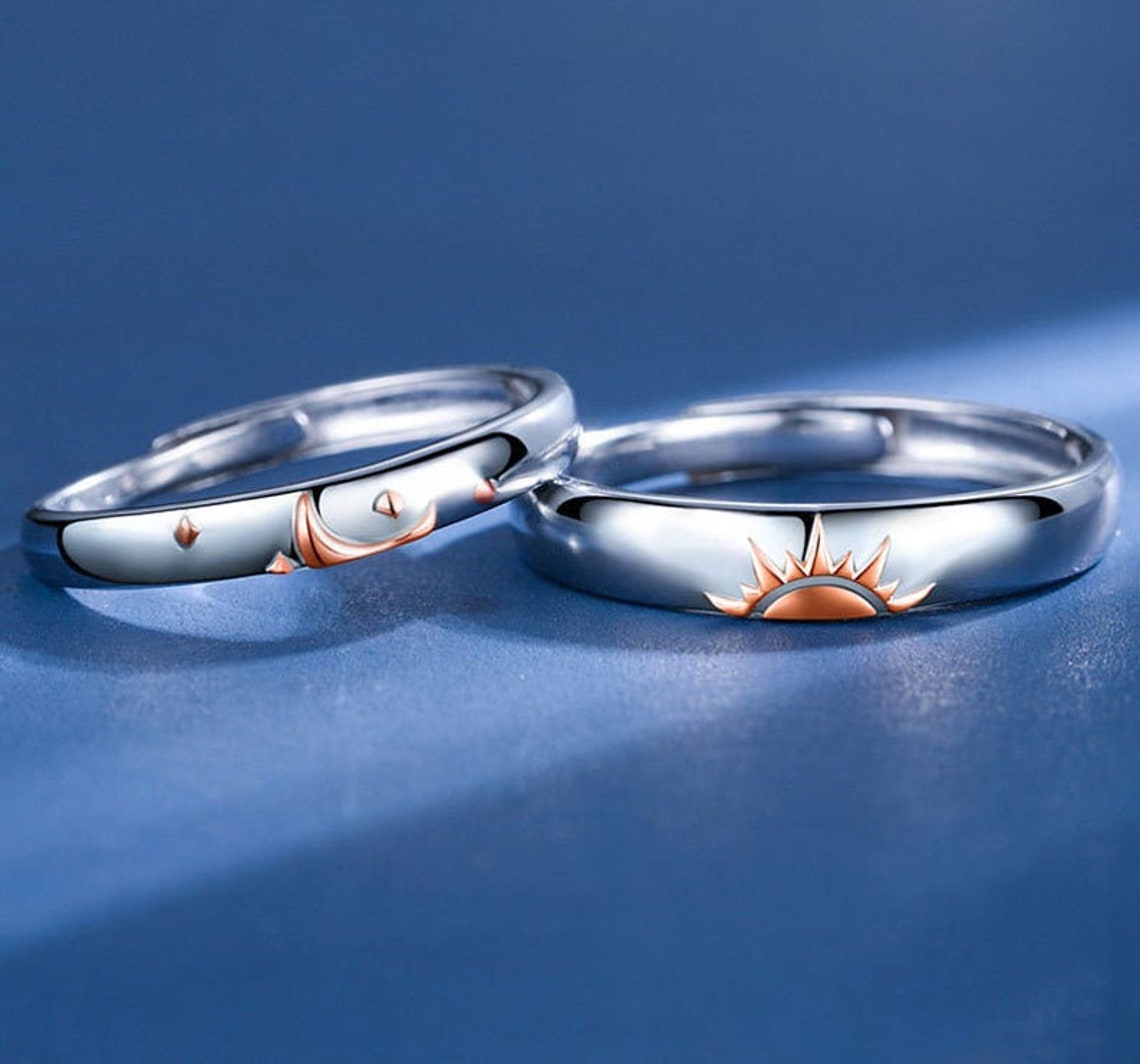 Juego de anillo de promesa de luna y sol de pareja de plata Etsy México