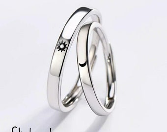 Multi Design Silver Couple Moon and Sun Promise Adjustable Ring set