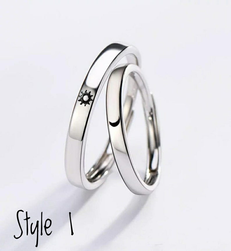 Multi Design Silver Couple Moon and Sun Promise Adjustable Ring set