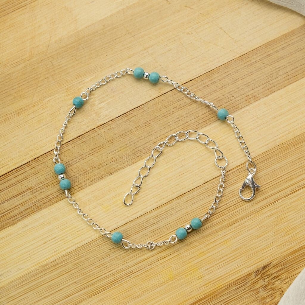 Silver and Turquoise Beaded Anklet Silver Beads Anklet Etsy