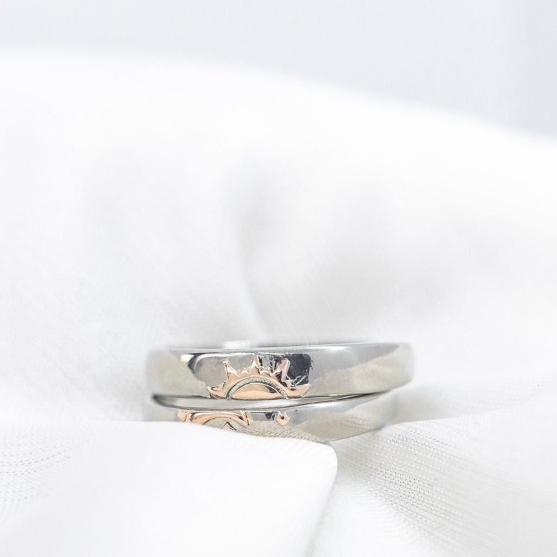 Silver Couple Moon and Sun Promise Ring set,Adjustable Sterling Silver his and hers promise rings,Wedding Anniversary Ring,ValentinesDaySale 