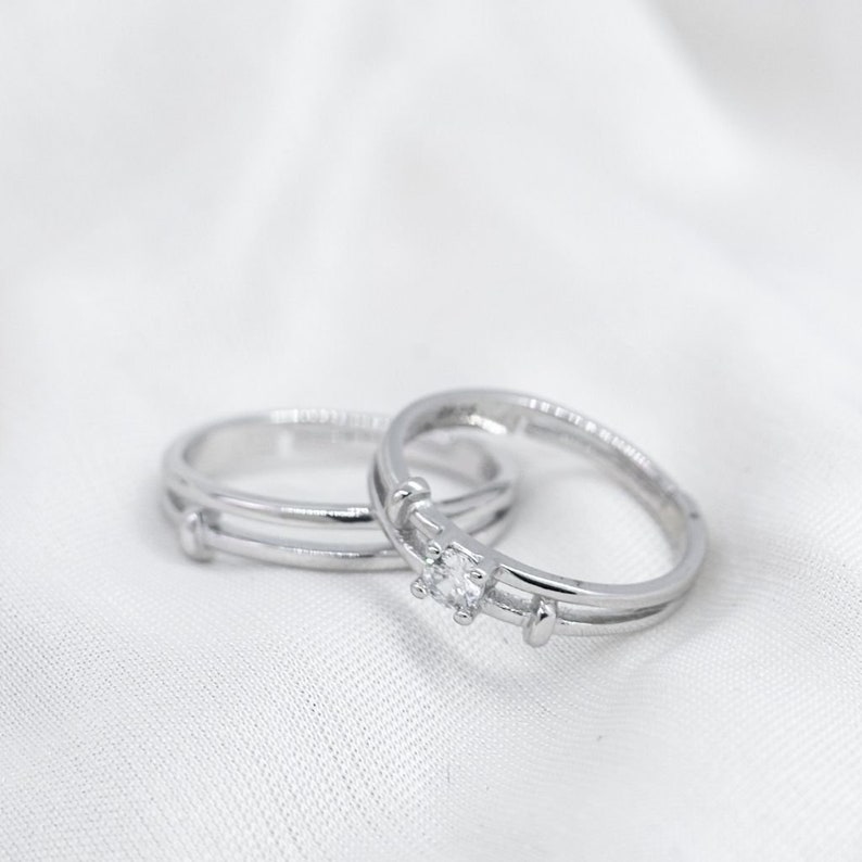 Silver Couple Promise Striped Ring Set Adjustable Sterling - Etsy UK