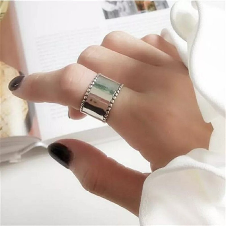Thick Cigar Band for her Antique Large Finger statement Ring for women Thumb Resizable Jewelry Adjustable Wide Band Silver Cuff Ring