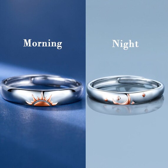 Adjustable Sun And Moon Matching Promise Rings For Couples In Sterling  Silver