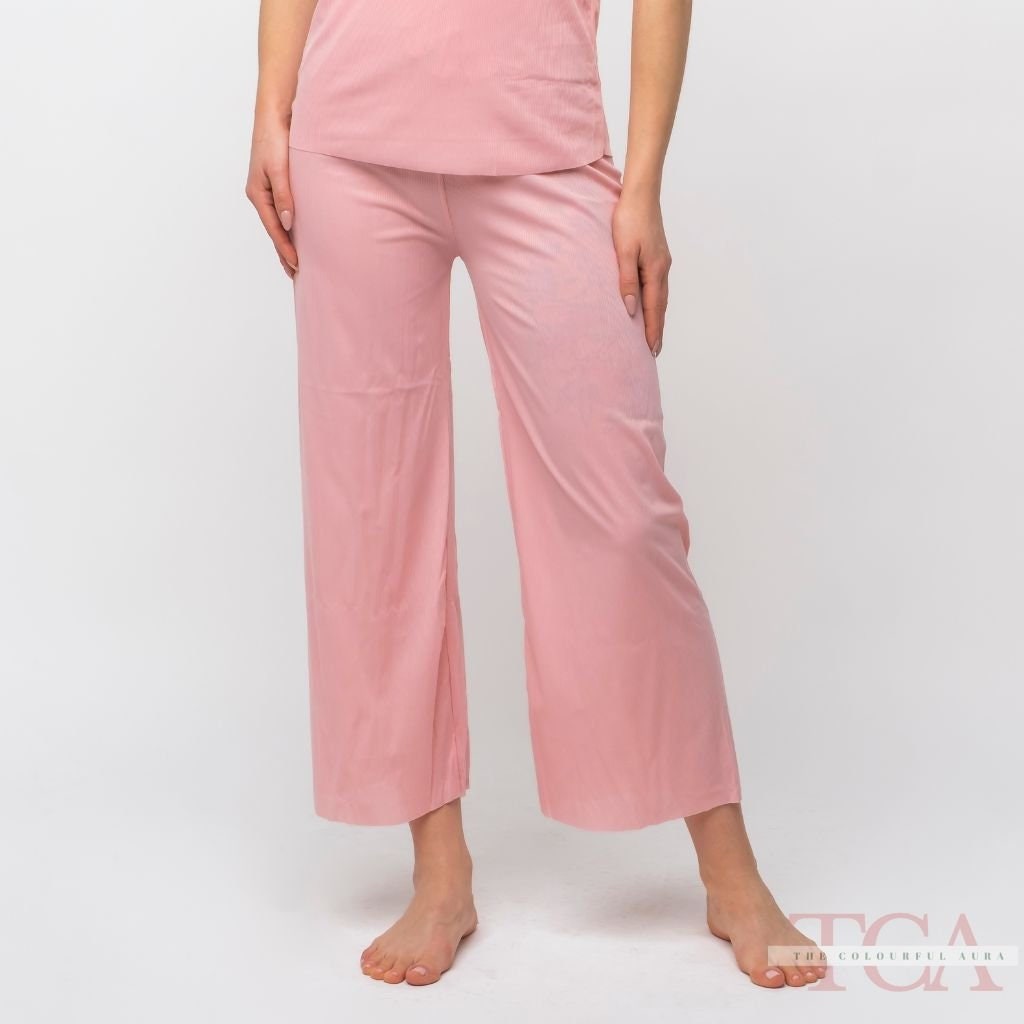 Pink Plain Soft Cotton Half Sleeve Night Suit Women's Silk Sleepwear Pyjama  Set 