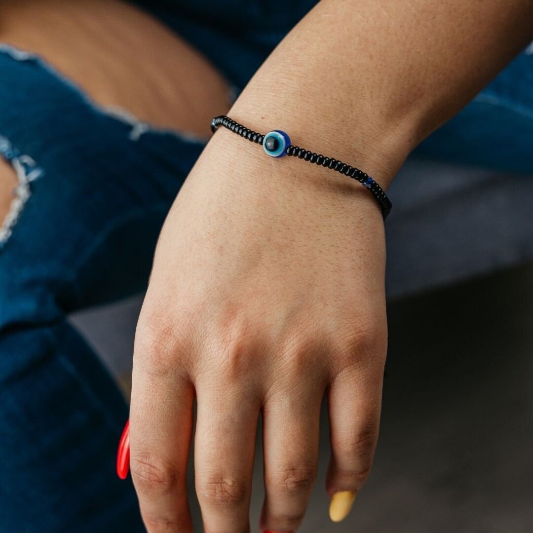 Buy Adjustable Blue Evil Eye Black Nazar Lucky Eye Asian Everyday Dainty  Bracelet Online in India - Etsy