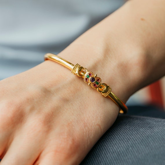 Brass Enamel Floral Flat Indian Lightweight Ethnic Stacking