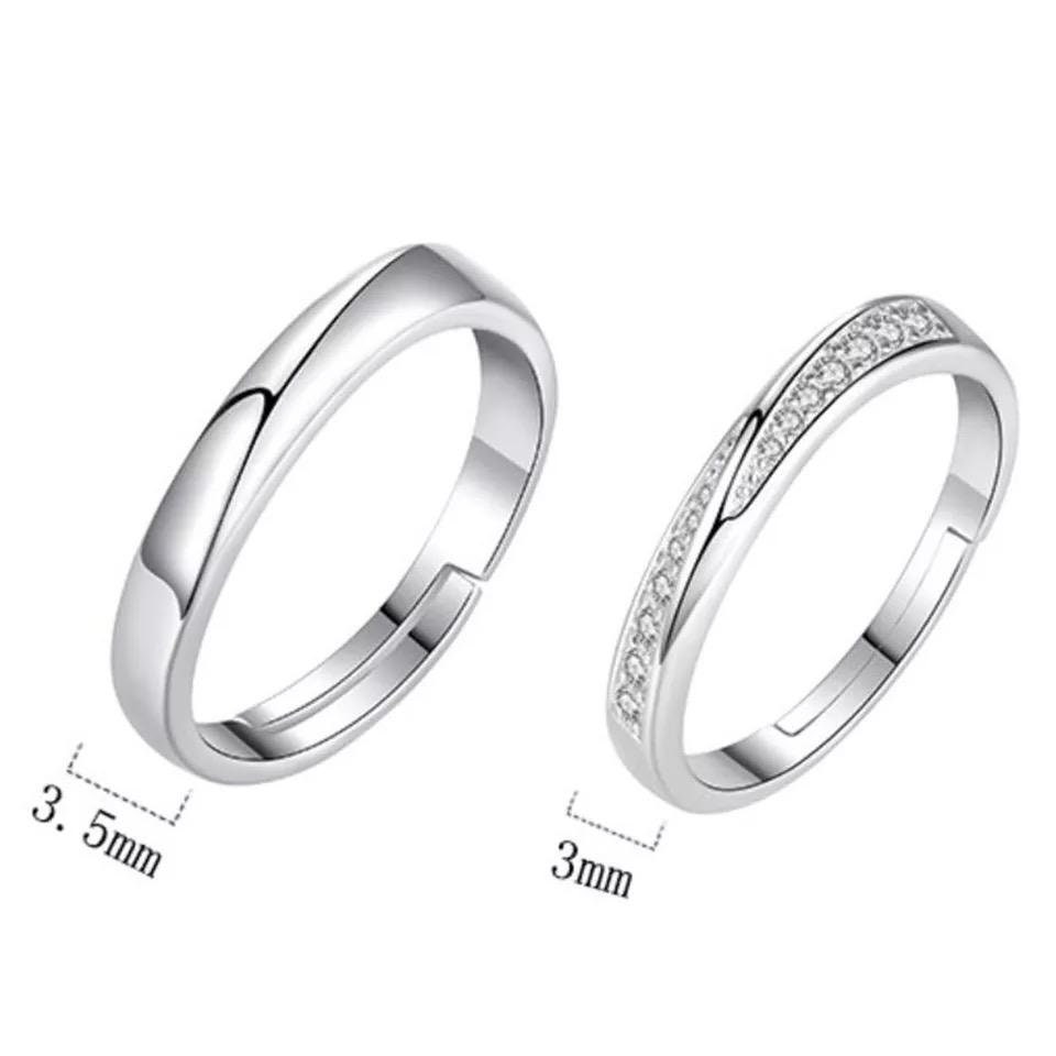 Silver Couple Promise Band Zircon Ring Set Adjustable | Etsy UK