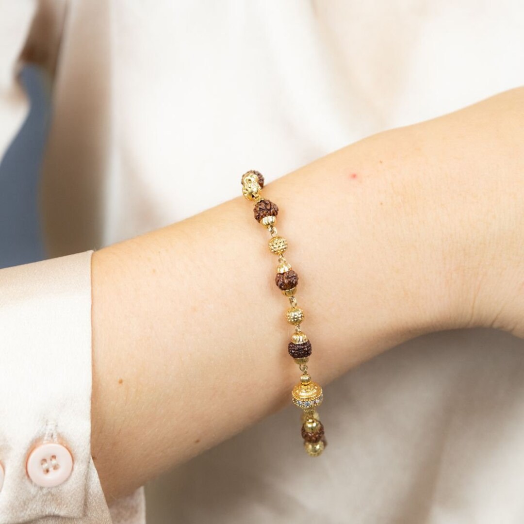 18ct Gold Plated Indian Lord Shiva Rudraksha Beaded Hindu Bracelet Etsy