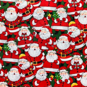 Vintage Santa Clauses on a lightweight woven cotton fabric Christmas Santa Fabric