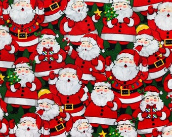 Vintage Santa Clauses on a lightweight woven cotton fabric Christmas Santa Fabric
