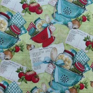 1/2 Yard Susan Winget Blue and Red Colanders Lightweight Woven Cotton