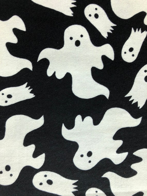 Halloween Fabric By The Yard - Floating Ghosts on Black Fabric