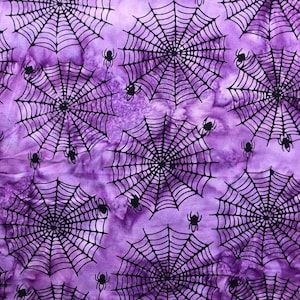 Spider Webs on a Purple Tonal Halloween Batik Cotton Fabric Purple Lightweight Cotton Quilting Sewing Halloween Fabric Spider Purple Cotton