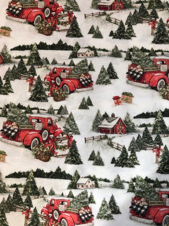 Red Truck Christmas Fabric Susan Winget Holiday Fabric Cotton Etsy
