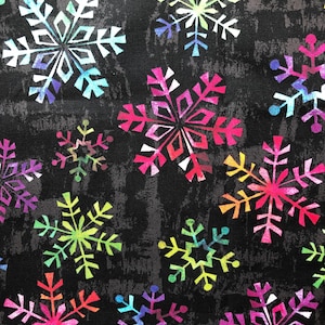 Snowflake Christmas Fabric Lightweight Woven Holiday Cotton Fabric Snowflakes on Black Cotton Fabric Quilting Sewing Crafting