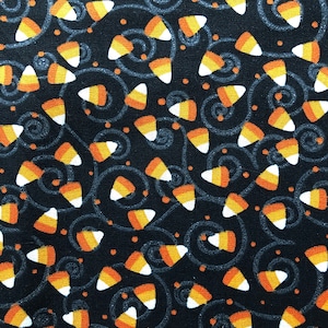 Candy Corn Fabric 2 Candy Corn on Black Woven Lightweight Cotton Halloween Cotton Fabric Halloween Quilting Crafting Sewing Woven Cotton