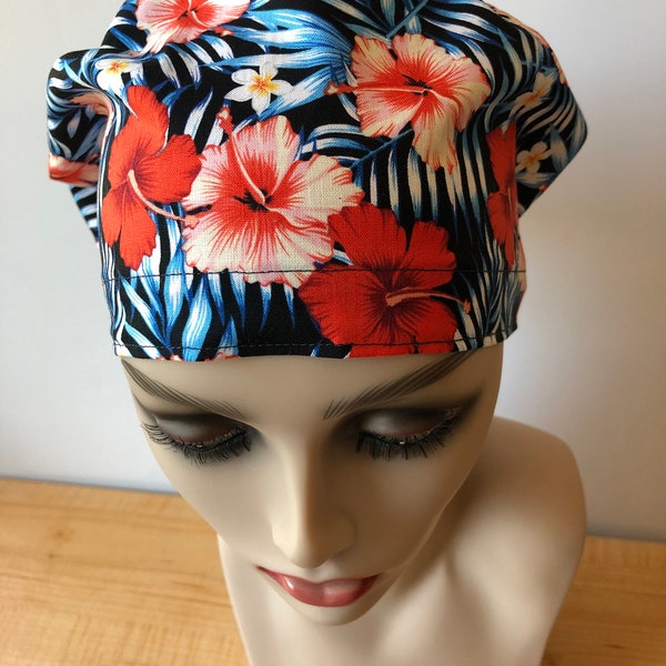 Tropical Euro Style Women's scrub cap Hawaiian Scrub Cap Nurses Scrub Cap Alopecia Bad Hair Day